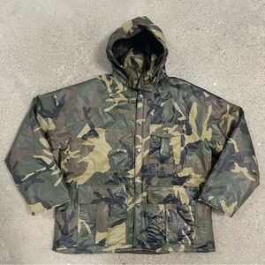 Vintage Duck Bay‎ Frog Skin Camo PVC Waterproof Rain Coat Jacket Quilted - Small